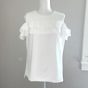 Ted Baker White Cold Shoulder Ruffle Top